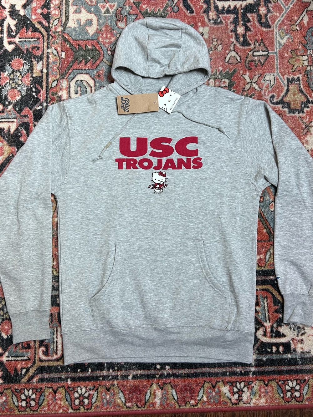 Blue 84 Gray USC Trojans Hoodie with Red Logo